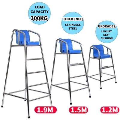 Good price Rts Water Park 304 Stainless Steel Lifeguard Chair Sliver+Blue Other Water Play Equipment online