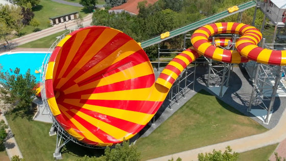 Commercial Fiberglass Water Park Slide with 60 x 38.5 m Working Area and 600m³/h Water Flow for 4 People Play Together