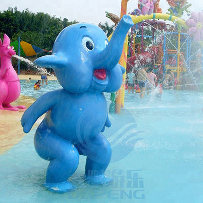 Children Play Pool Water Sprays Small Elephant, Fiberglass Standing Animal - Blue
