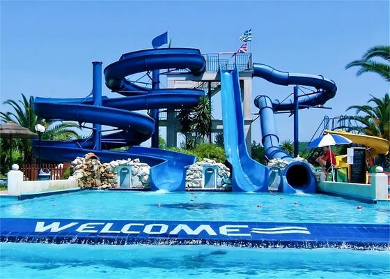 OEM Water Theme Park Equipment Swimming Pool Rides Hot Dipped Galvanized Steel Fiberglass Slide