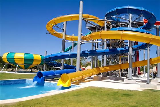 Outdoor Water Park Games Equipment Large Fierglass Slide Sets