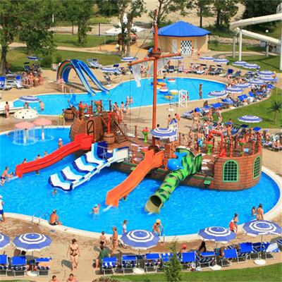 Popular Kids Aqua Park Water Playground Pirateship Pool Slides With Splash Pads