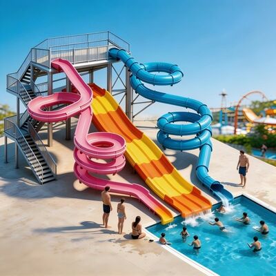 Professional Multi Lane Fiberglass Water Park Slide System For Outdoor Amusement Resort Project