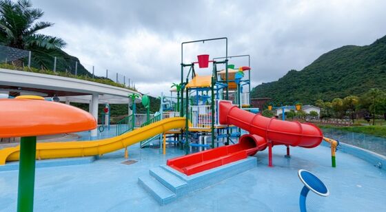 Custom Fiberglass Water Playground Structure With Slides And Fountains For Commercial Pool 1 Year Warranty