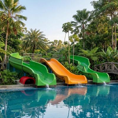 2.5m Height Mountain Fiberglass Water Slide Set For Commercial Hotel Resort Swimming Slide Custom Design