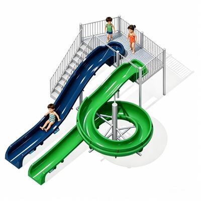 Compact Spiral And Straight Fiberglass Water Slide Combination For Commercial Water Park Swimming Pool Slide
