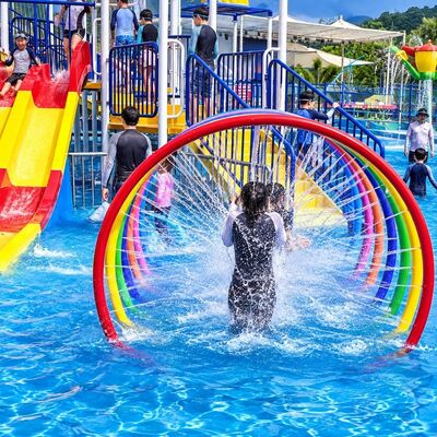 Rainbow Ring Splash Pads Water Play Equipment Fiberglass Spray Interactive Feature For  Children'S Pool