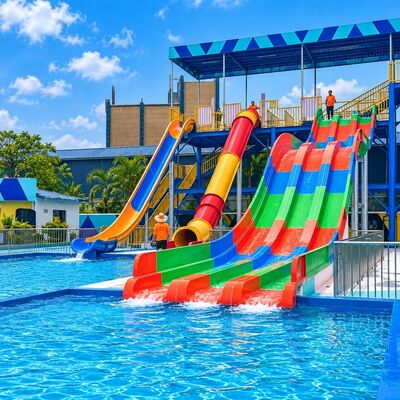 Multi Lane Rainbow Racer Water Slide Fiberglass Water Parks use for Adult And Kid